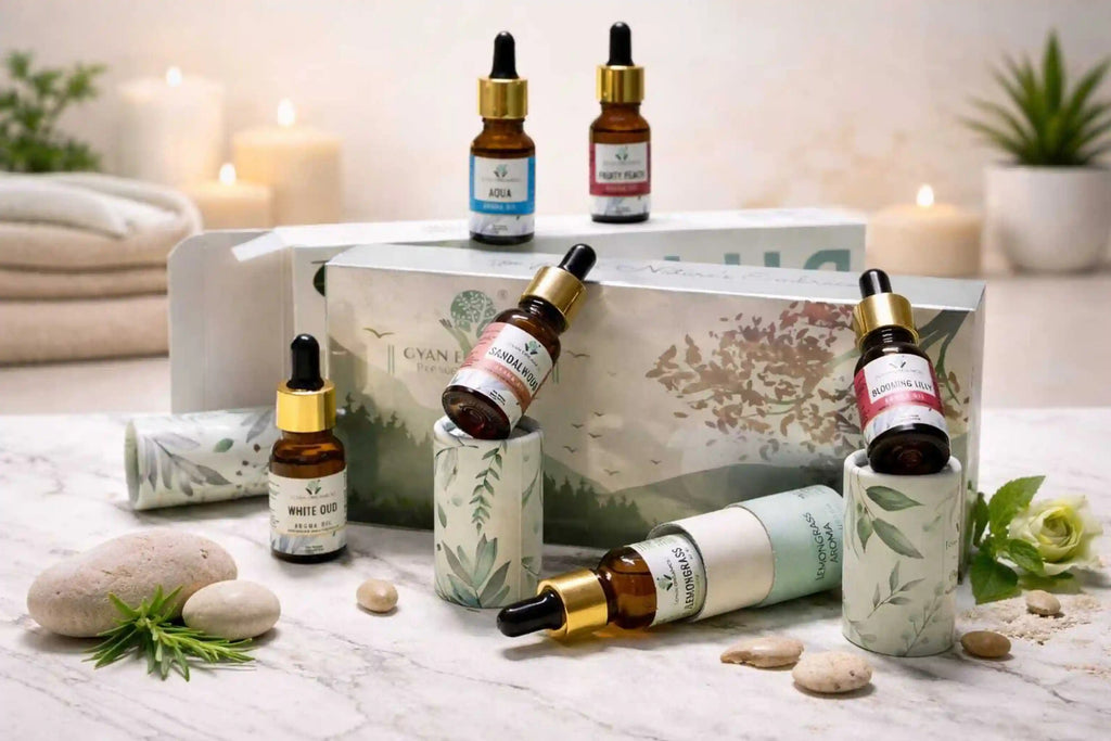 Aroma Diffuser Oil Combo Set Sandalwood | Lilly | Lemongrass | Aqua| Oudh | Fruity Peach | Aroma Oil Fragrance for Home Room Office & Washrooms (6 x 15 ml)